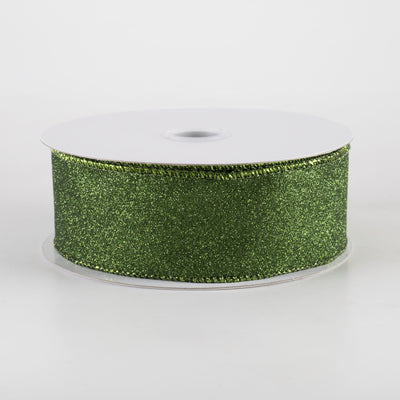 1.5" Lustrous All Flat Glitter Ribbon: Moss Green (10 Yards)