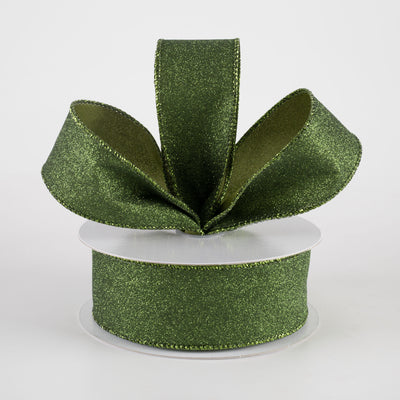 1.5" Lustrous All Flat Glitter Ribbon: Moss Green (10 Yards)