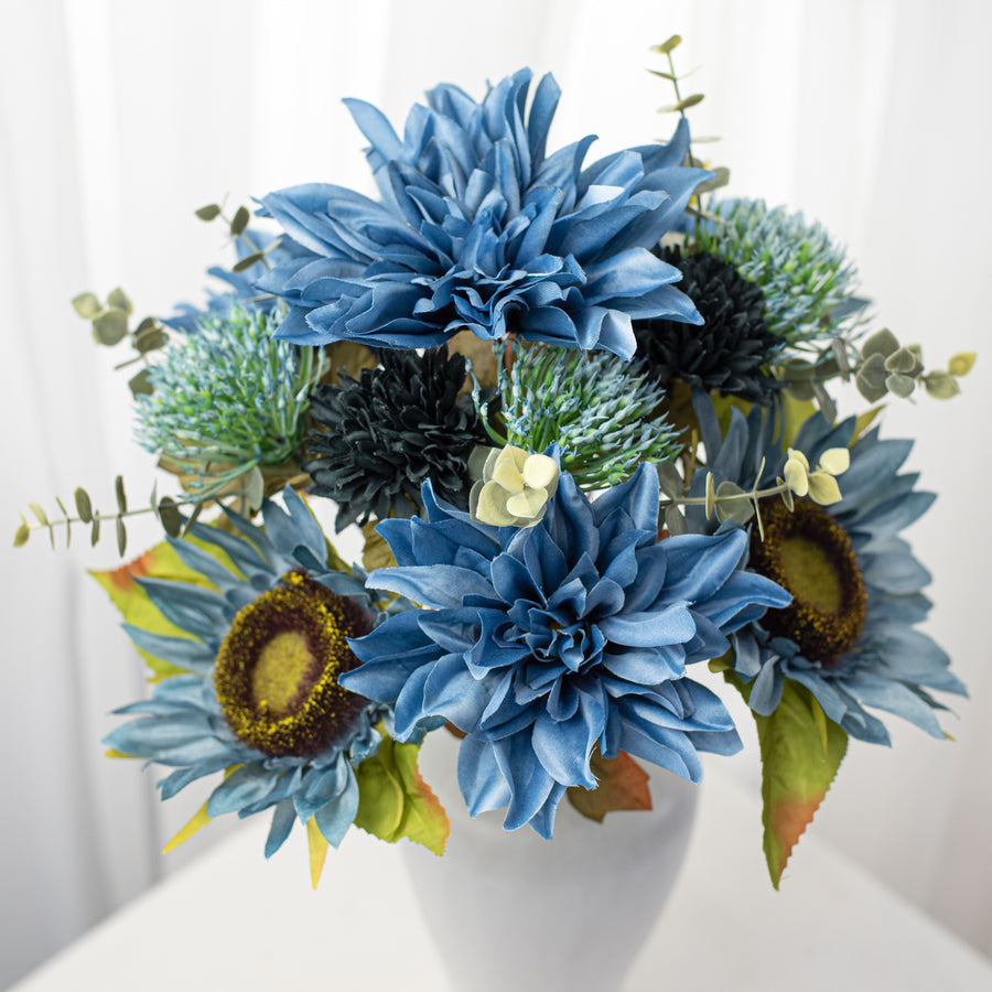 19" Mixed Dahlia Sunflower Bush: Blues