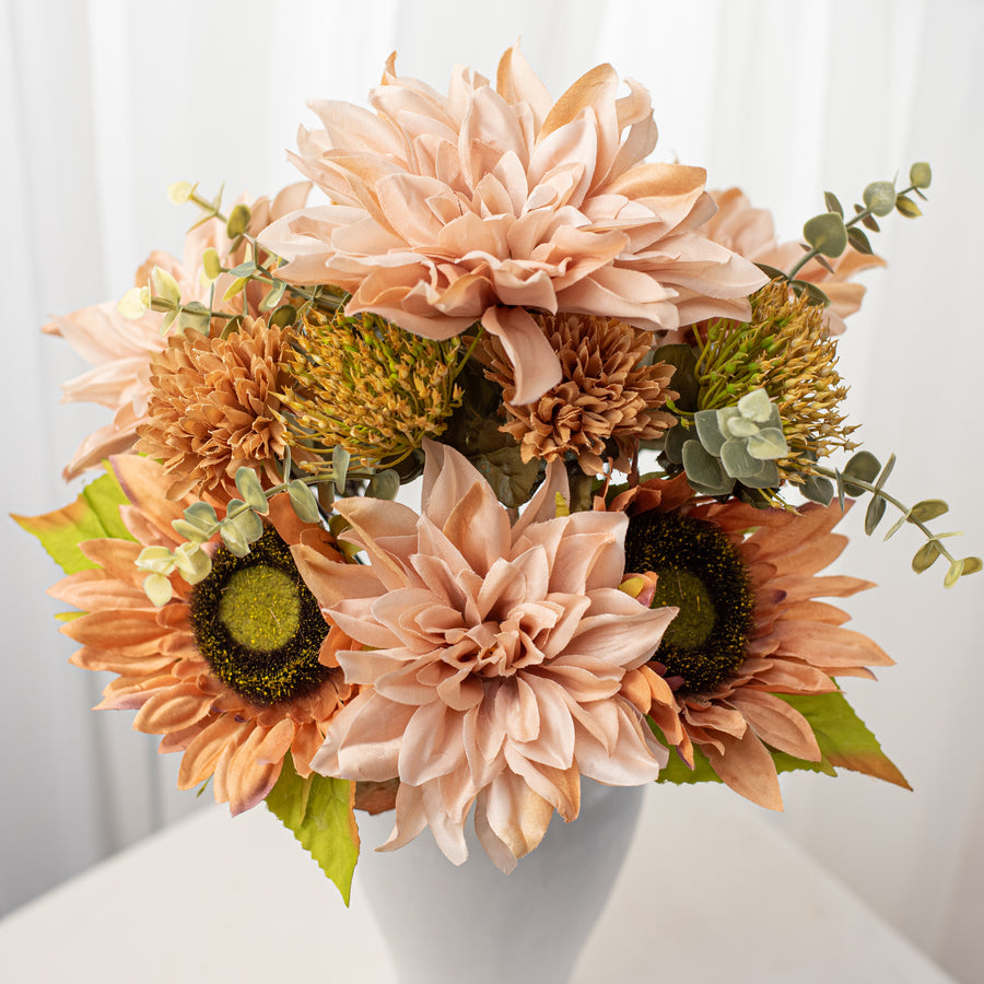 19" Mixed Dahlia Sunflower Bush: Blush & Peach