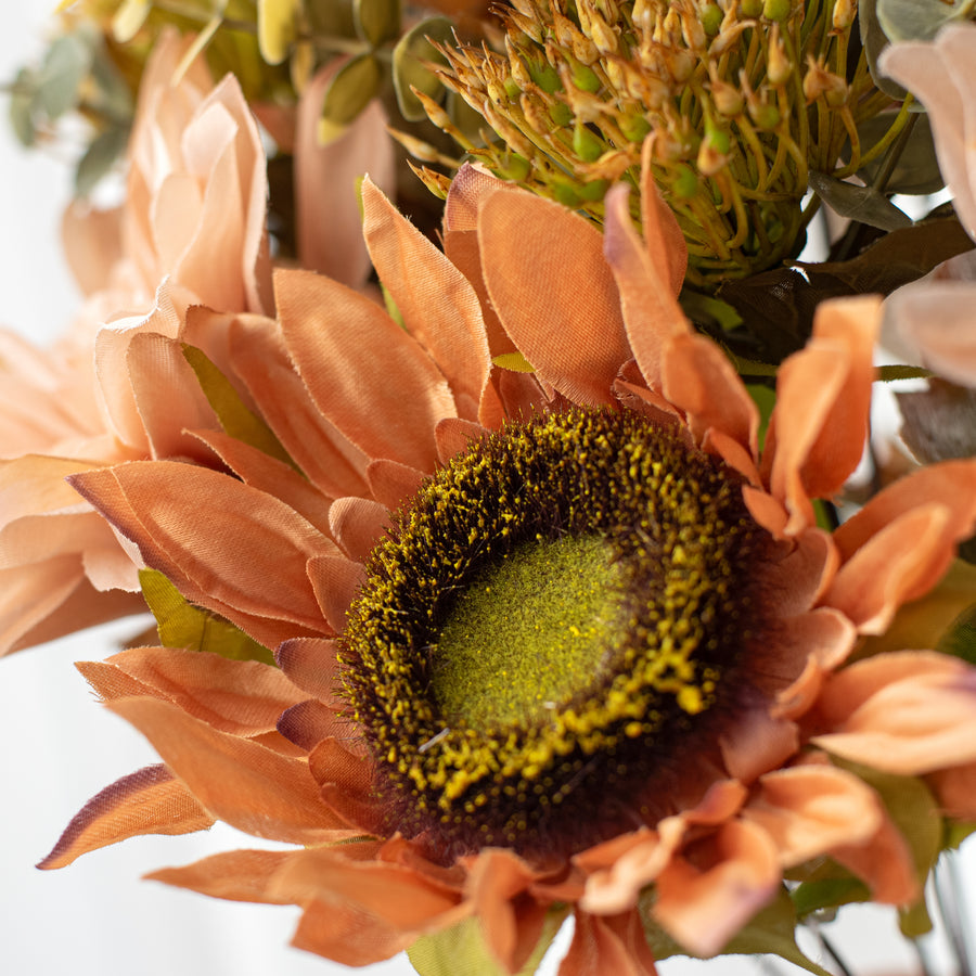 19" Mixed Dahlia Sunflower Bush: Blush & Peach
