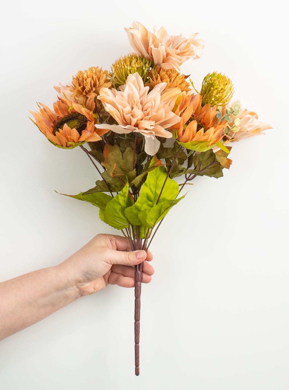 19" Mixed Dahlia Sunflower Bush: Blush & Peach