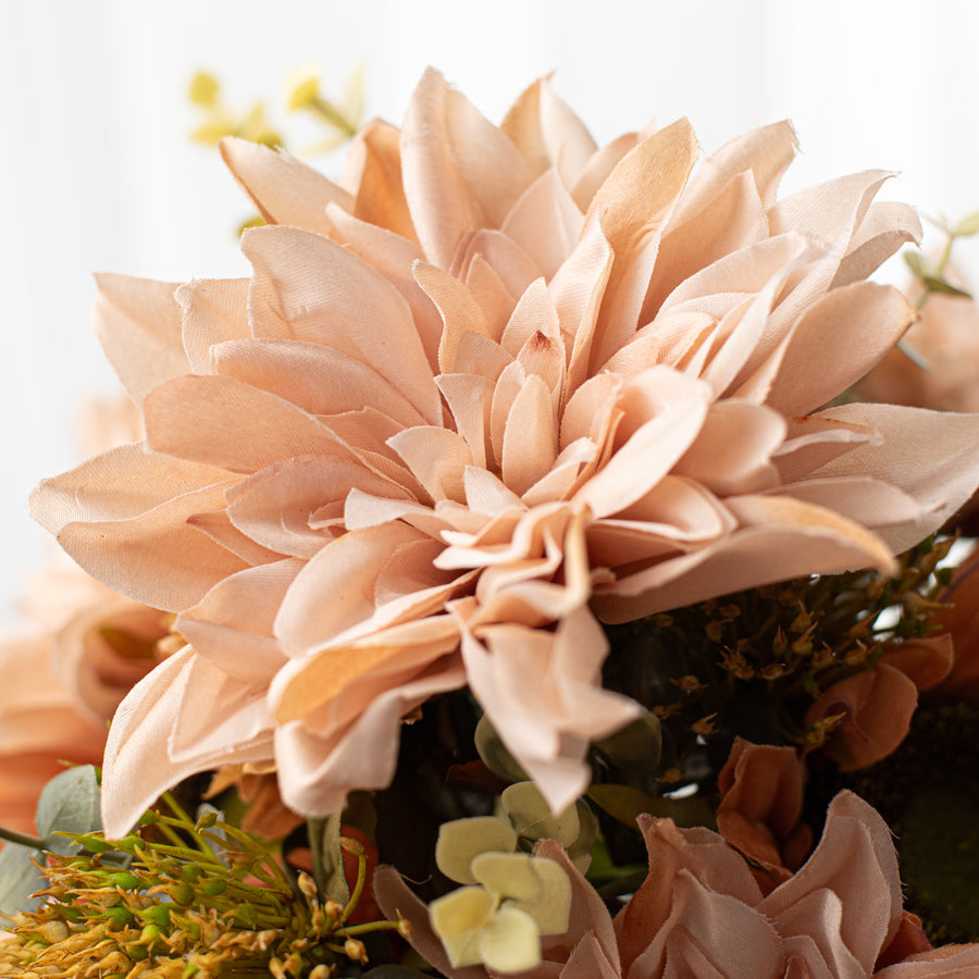 19" Mixed Dahlia Sunflower Bush: Blush & Peach