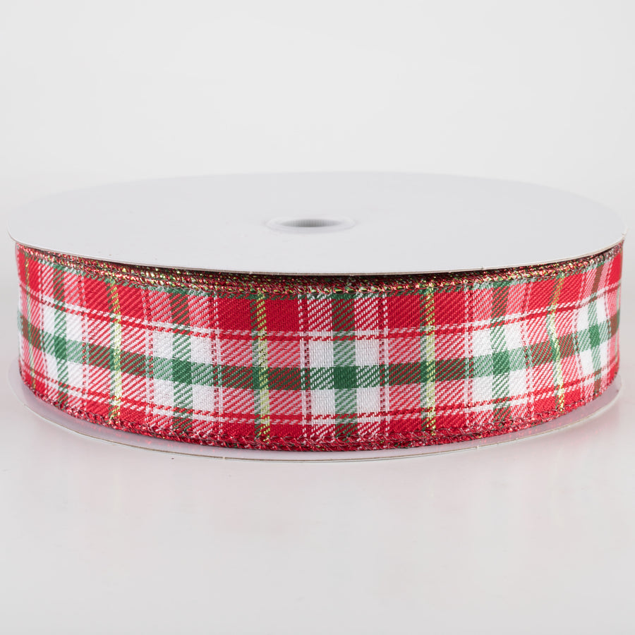 1.5" Metallic Winston Plaid Ribbon: Red, Emerald & Lime (50 Yards)