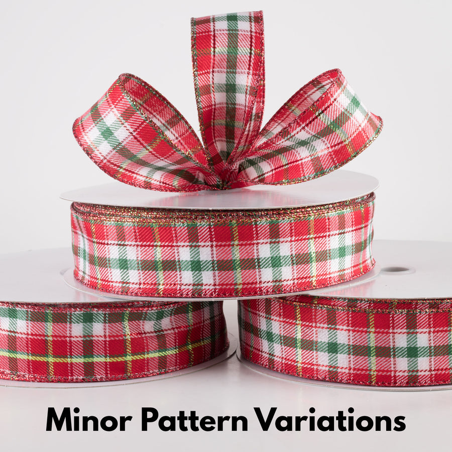 1.5" Metallic Winston Plaid Ribbon: Red, Emerald & Lime (50 Yards)