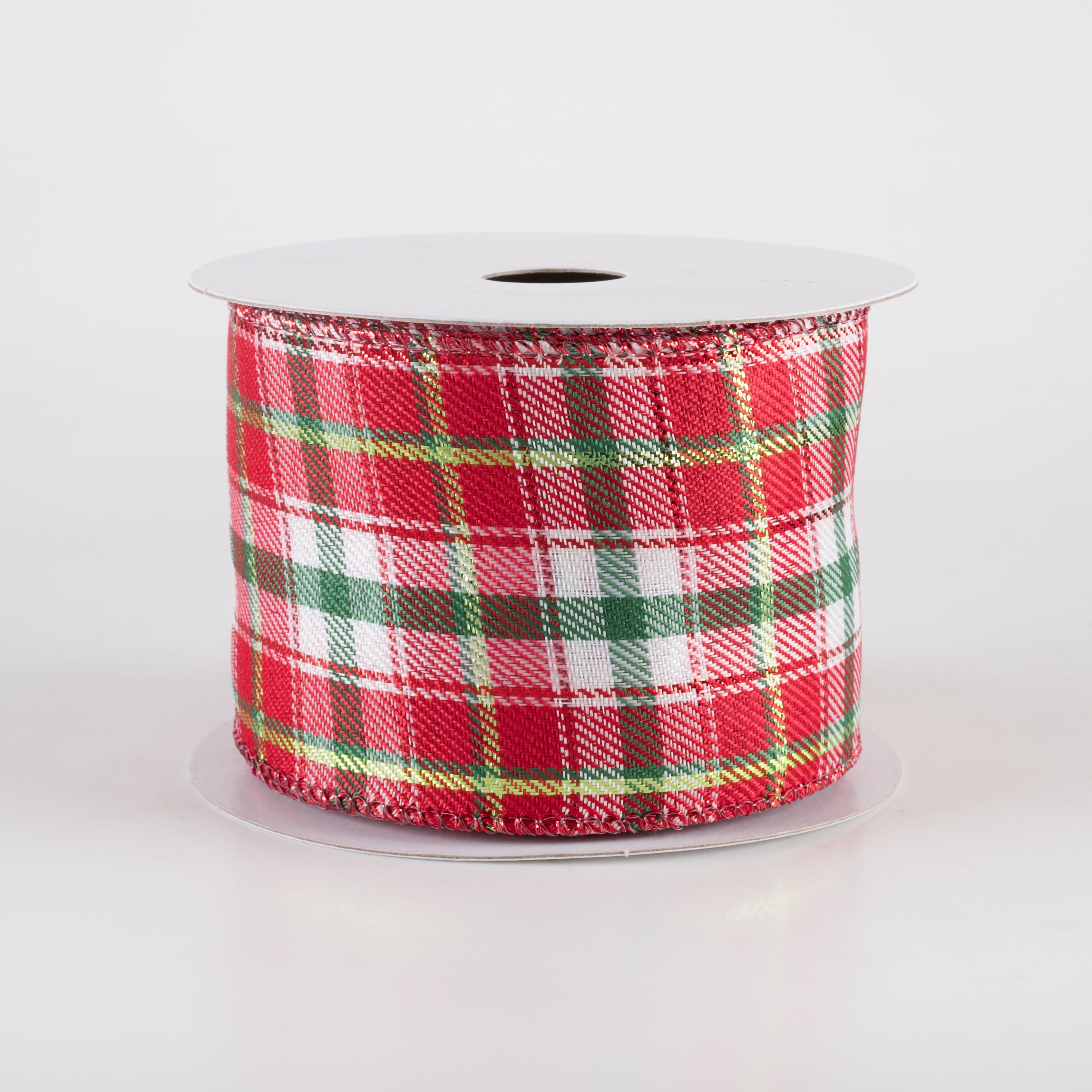 2.5" Metallic Winston Plaid Ribbon: Red, Emerald & Lime (10 Yards)