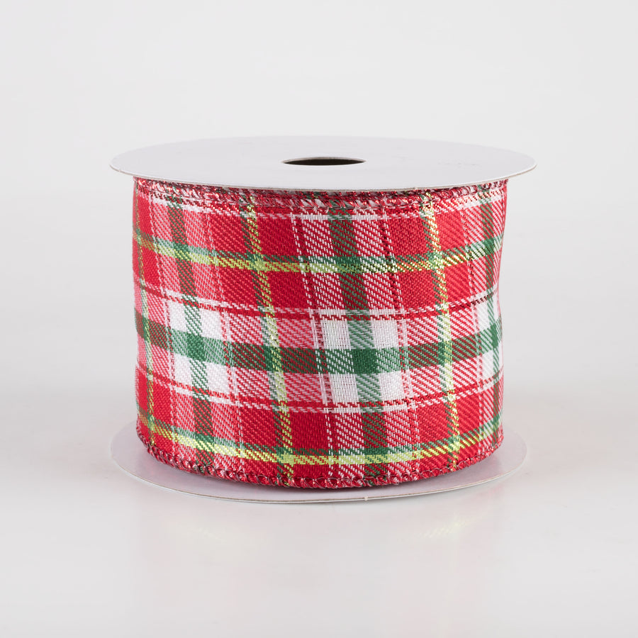 2.5" Metallic Winston Plaid Ribbon: Red, Emerald & Lime (10 Yards)
