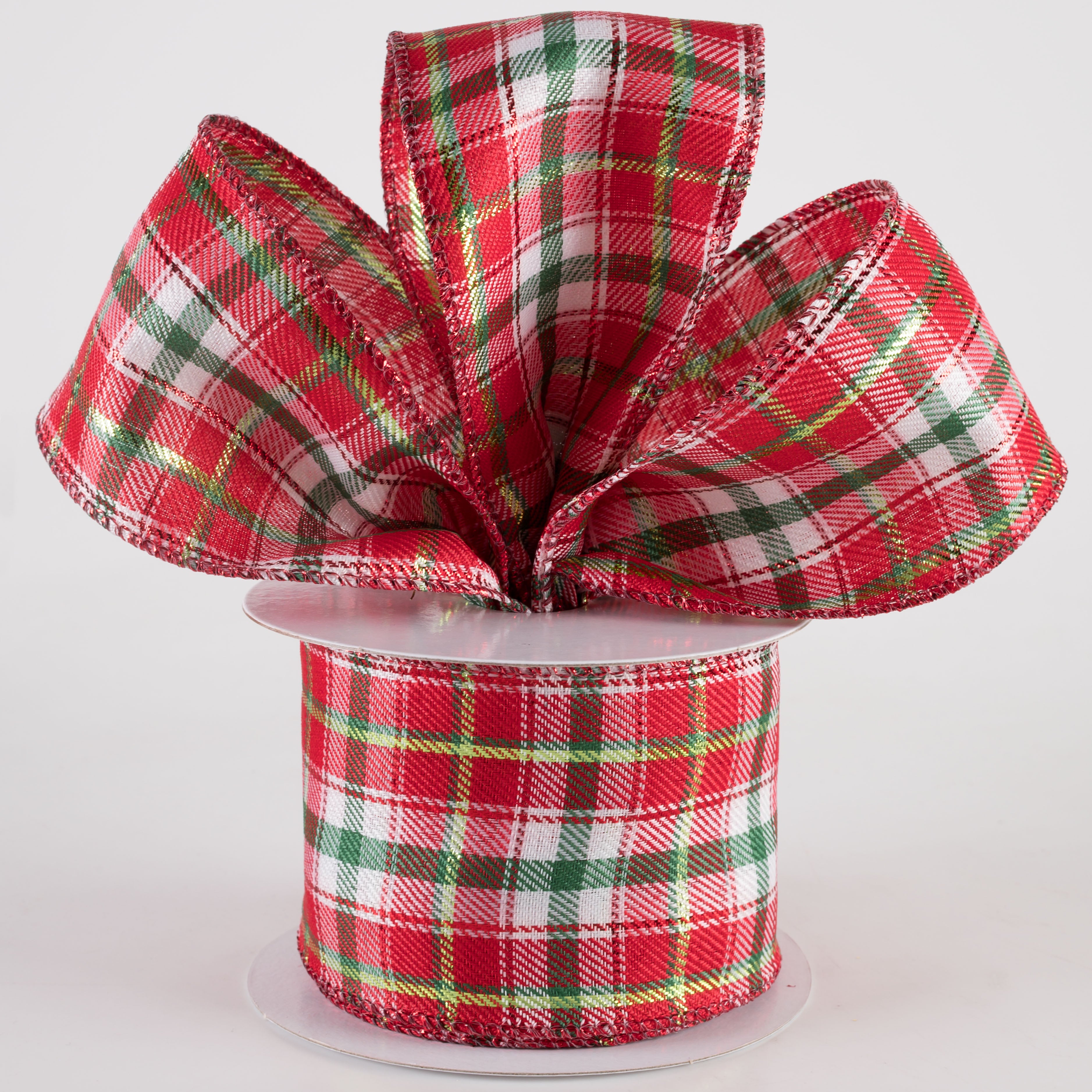 2.5" Metallic Winston Plaid Ribbon: Red, Emerald & Lime (10 Yards)