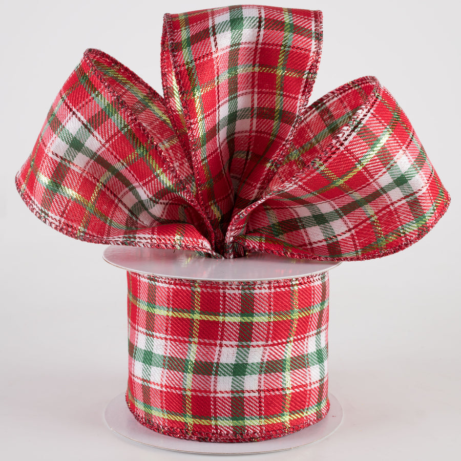 2.5" Metallic Winston Plaid Ribbon: Red, Emerald & Lime (10 Yards)
