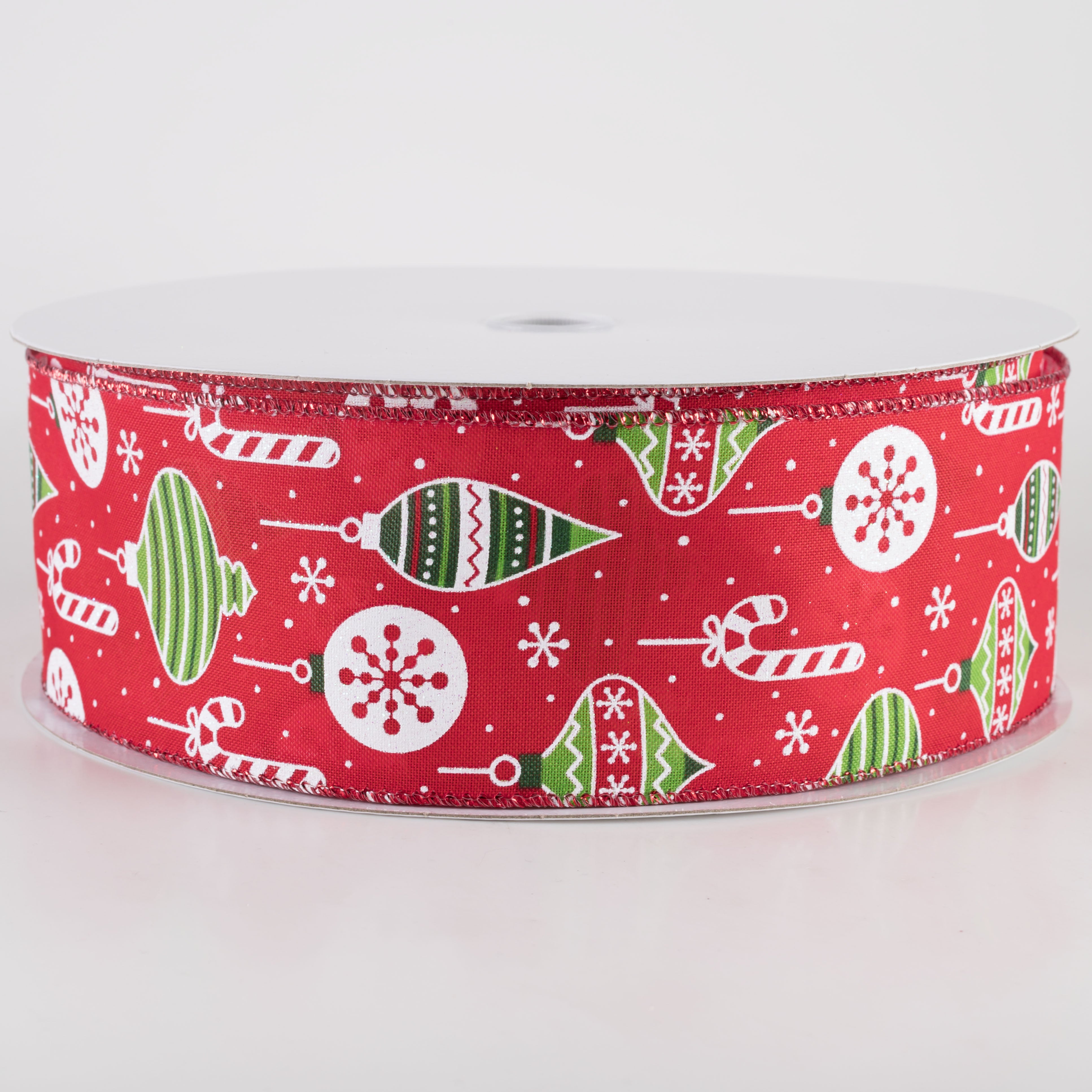 2.5" Hanging Christmas Ornaments Ribbon: Green on Red (50 Yards)