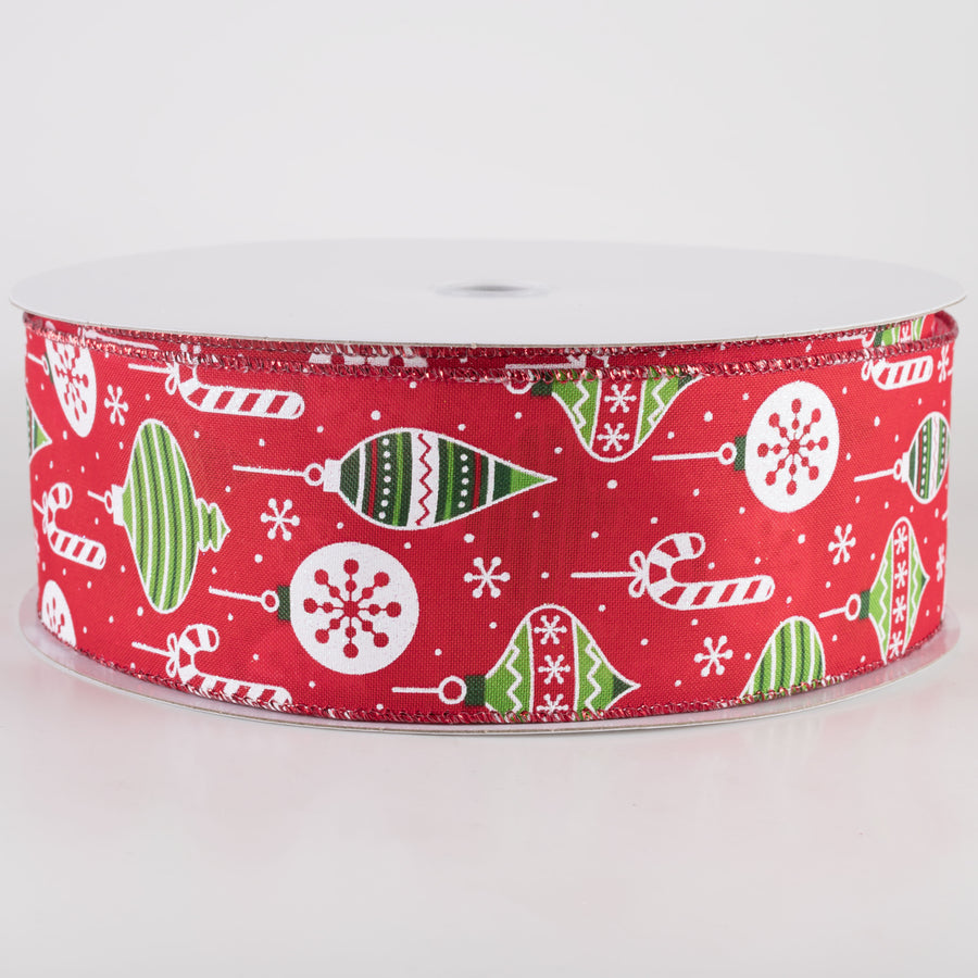 2.5" Hanging Christmas Ornaments Ribbon: Green on Red (50 Yards)