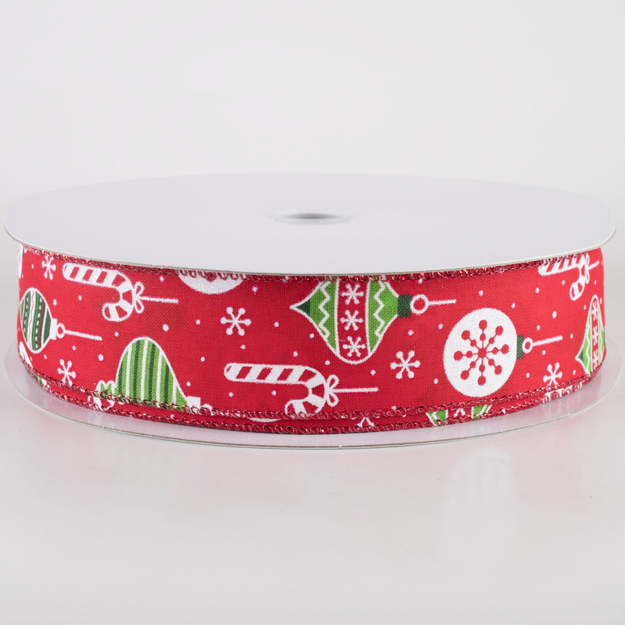 1.5" Hanging Christmas Ornaments Ribbon: Green on Red (50 Yards)