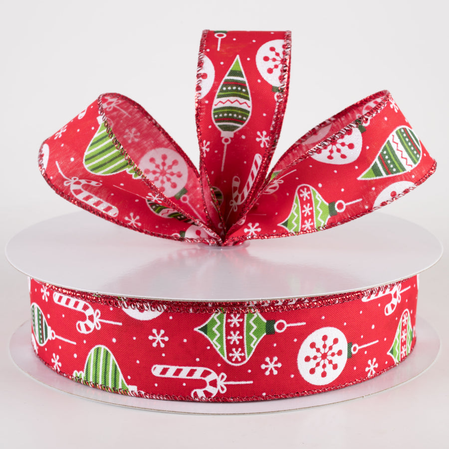 1.5" Hanging Christmas Ornaments Ribbon: Green on Red (50 Yards)