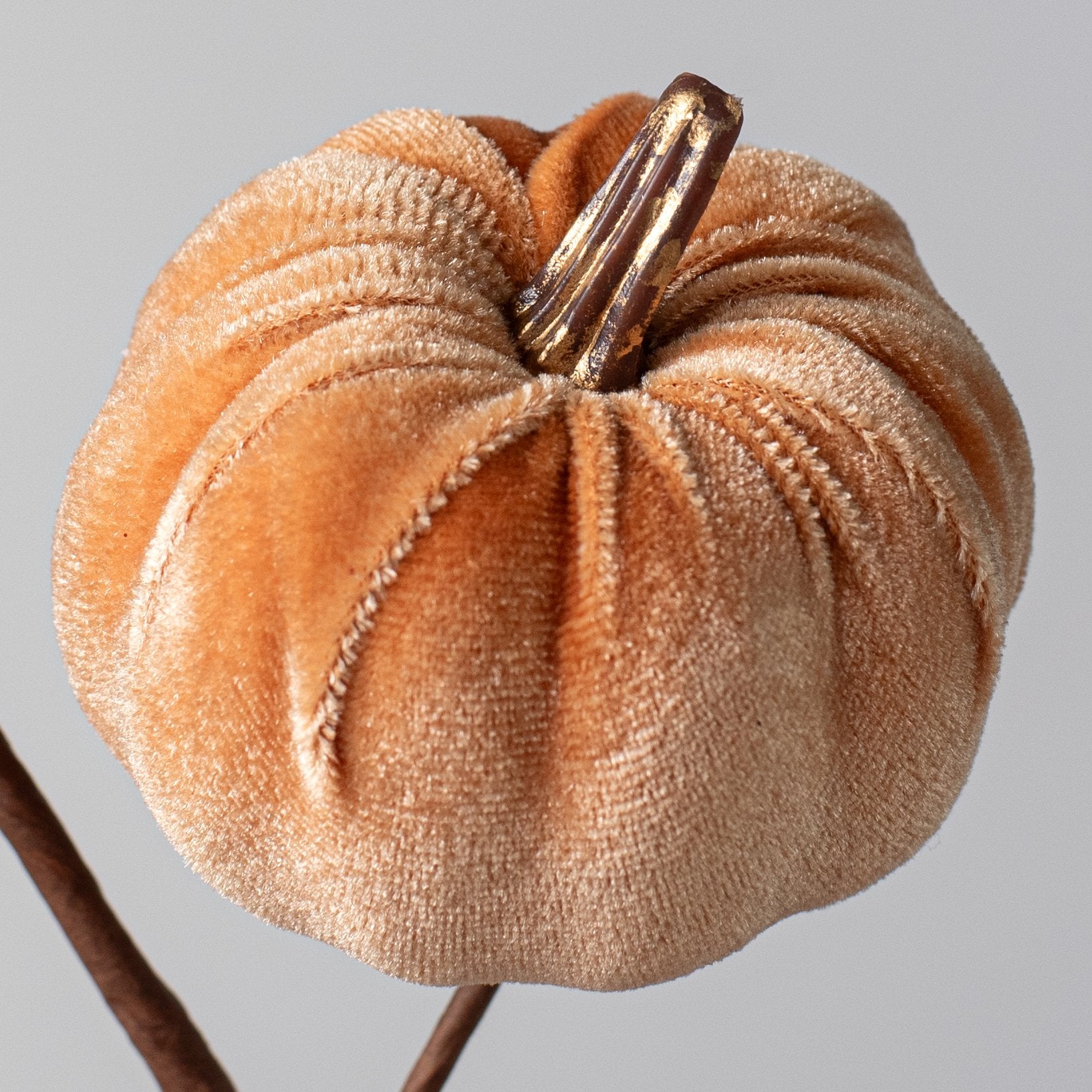 15" Velvet Pumpkins with Gold Stem Pick: Fall Mix
