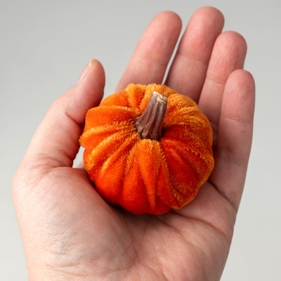 2" Velvet Pumpkins with Gold Stems: Orange (Pack of 6)