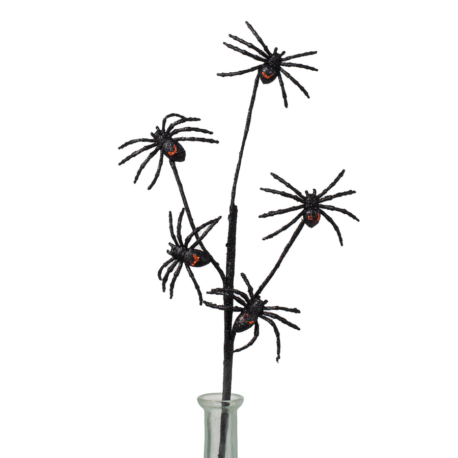18" Glittered Spiders Spray