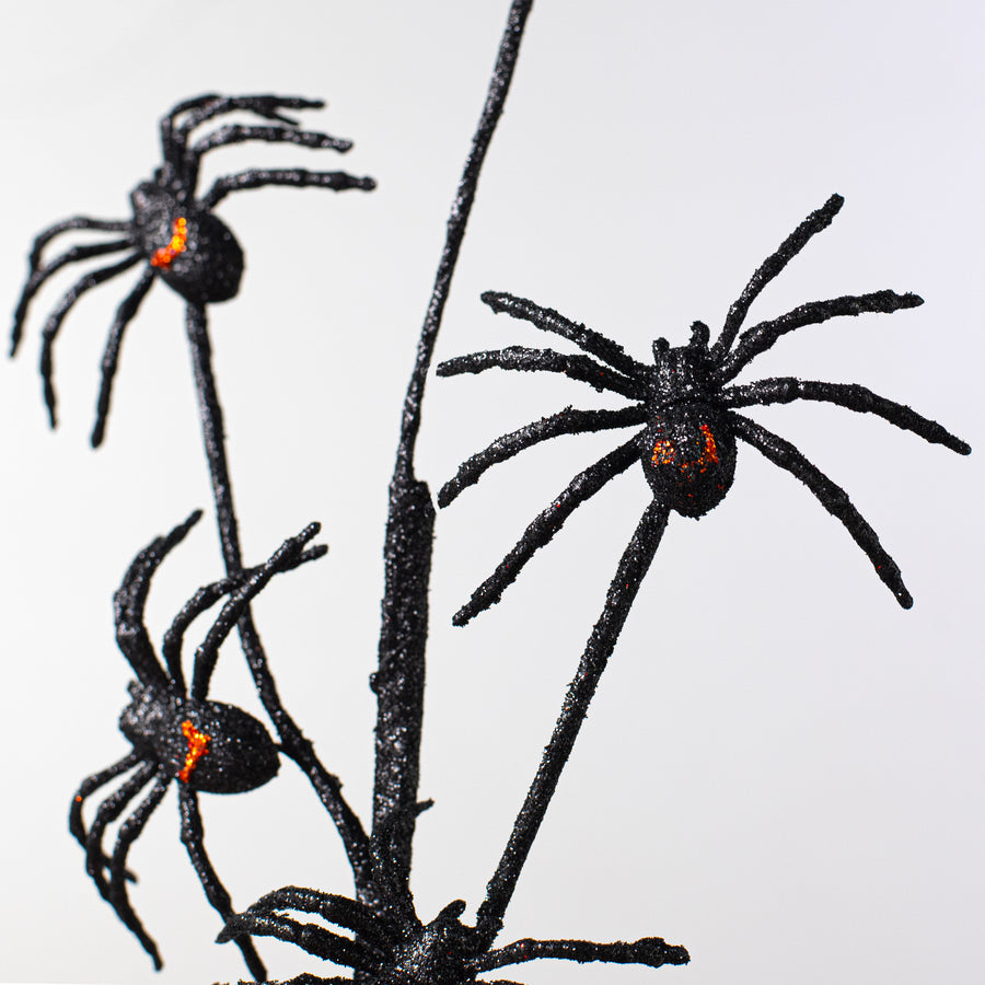 18" Glittered Spiders Spray