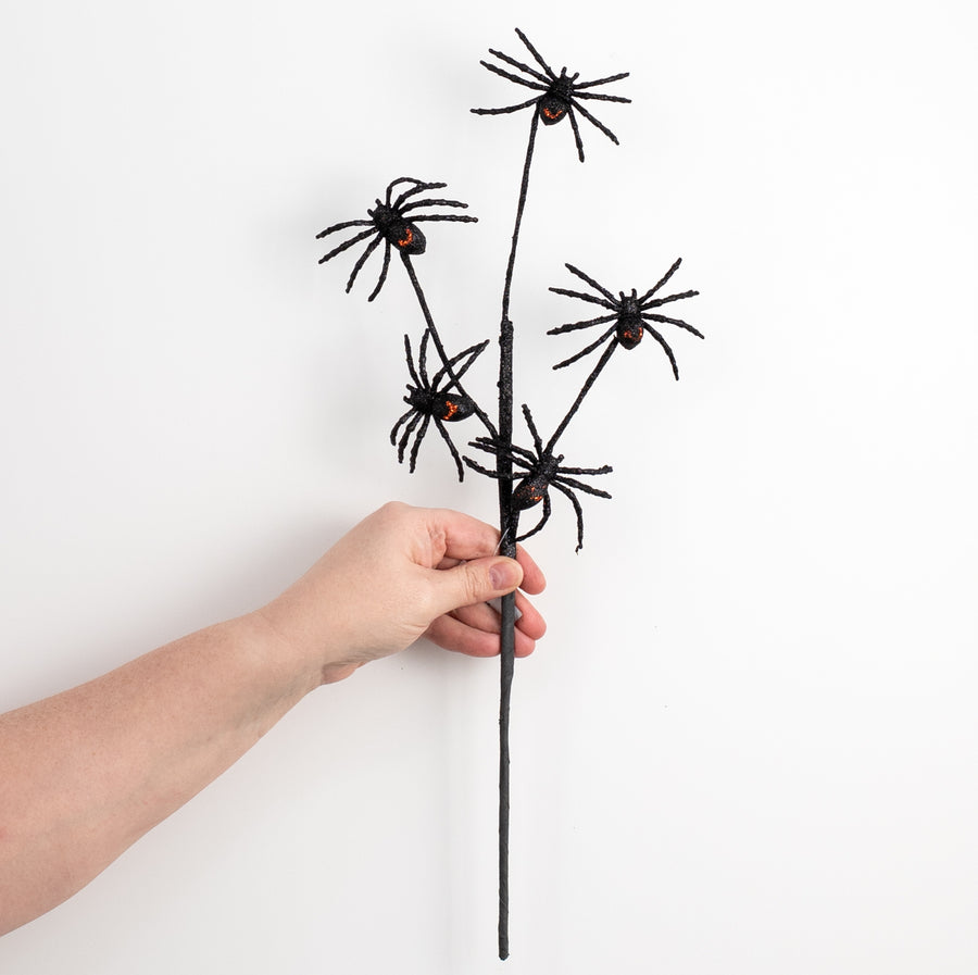 18" Glittered Spiders Spray