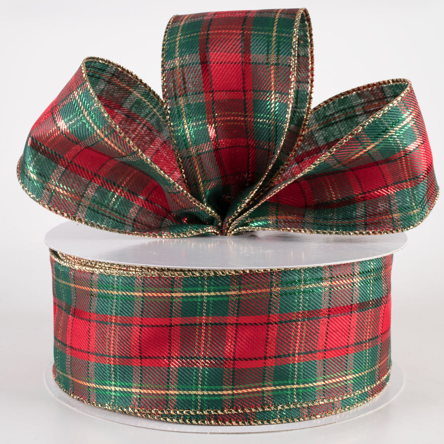2.5" Metallic Henry Plaid Ribbon: Red, Hunter Green & Gold (50 Yards)