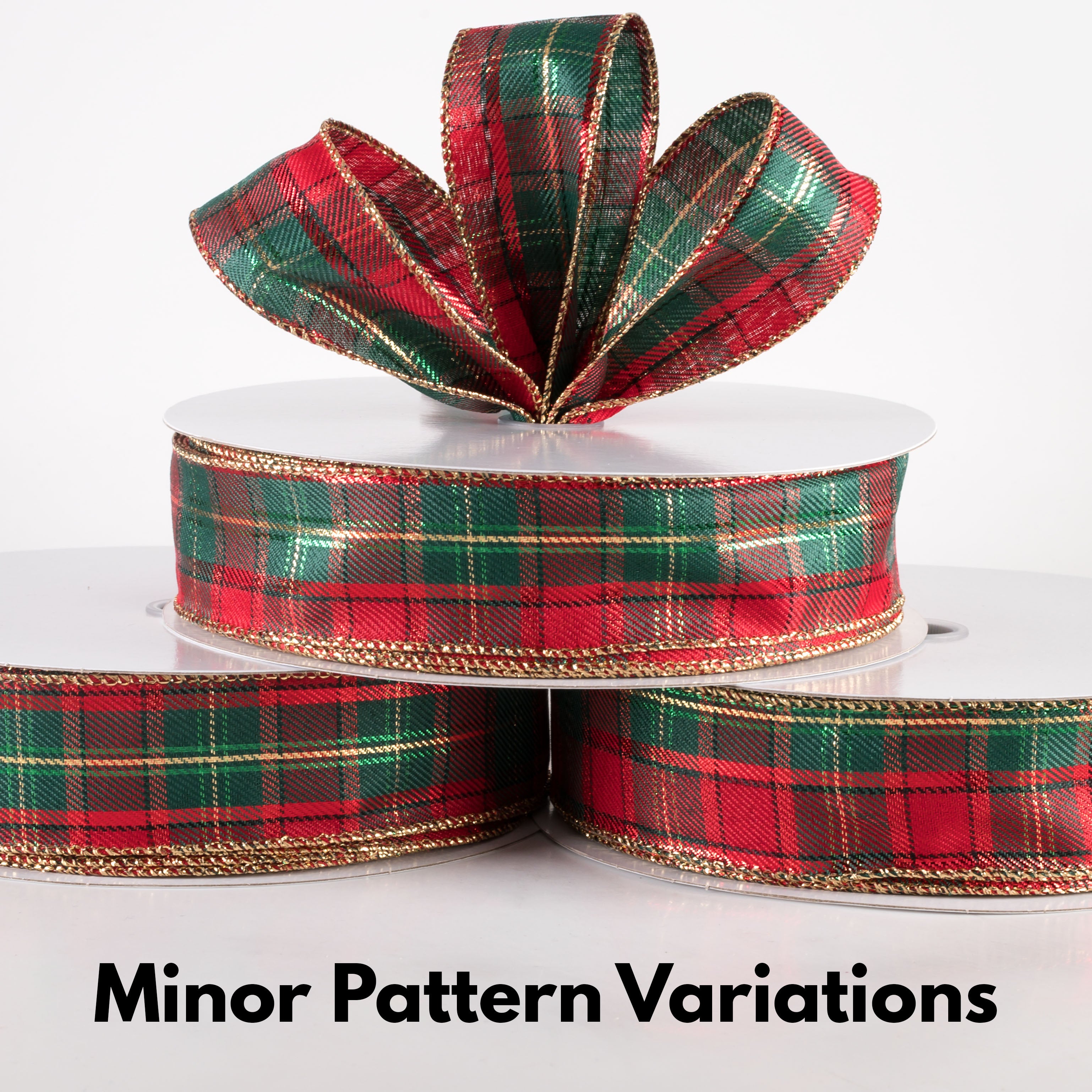 1.5" Metallic Henry Plaid Ribbon: Red, Hunter Green & Gold (50 Yards)