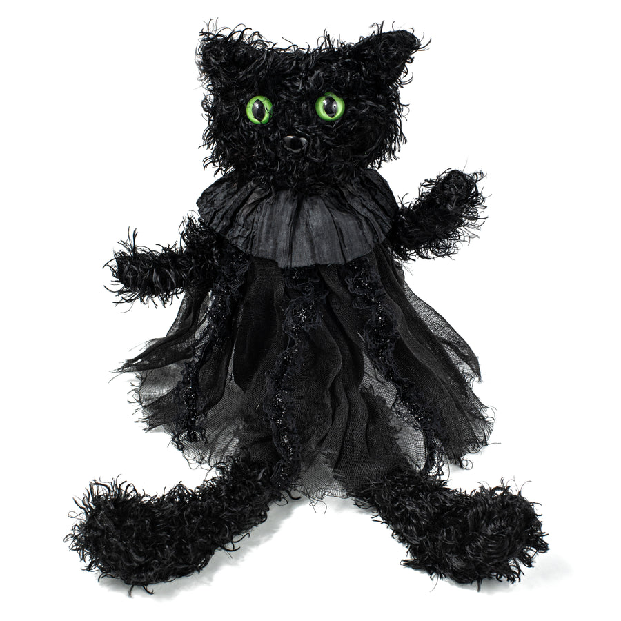 18" Furry Fabric Black Cat Sitter