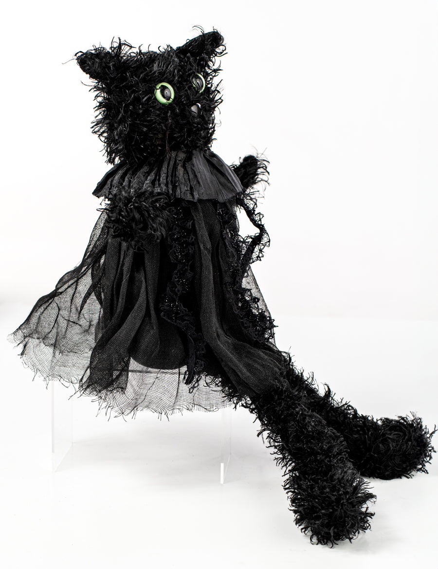 18" Furry Fabric Black Cat Sitter