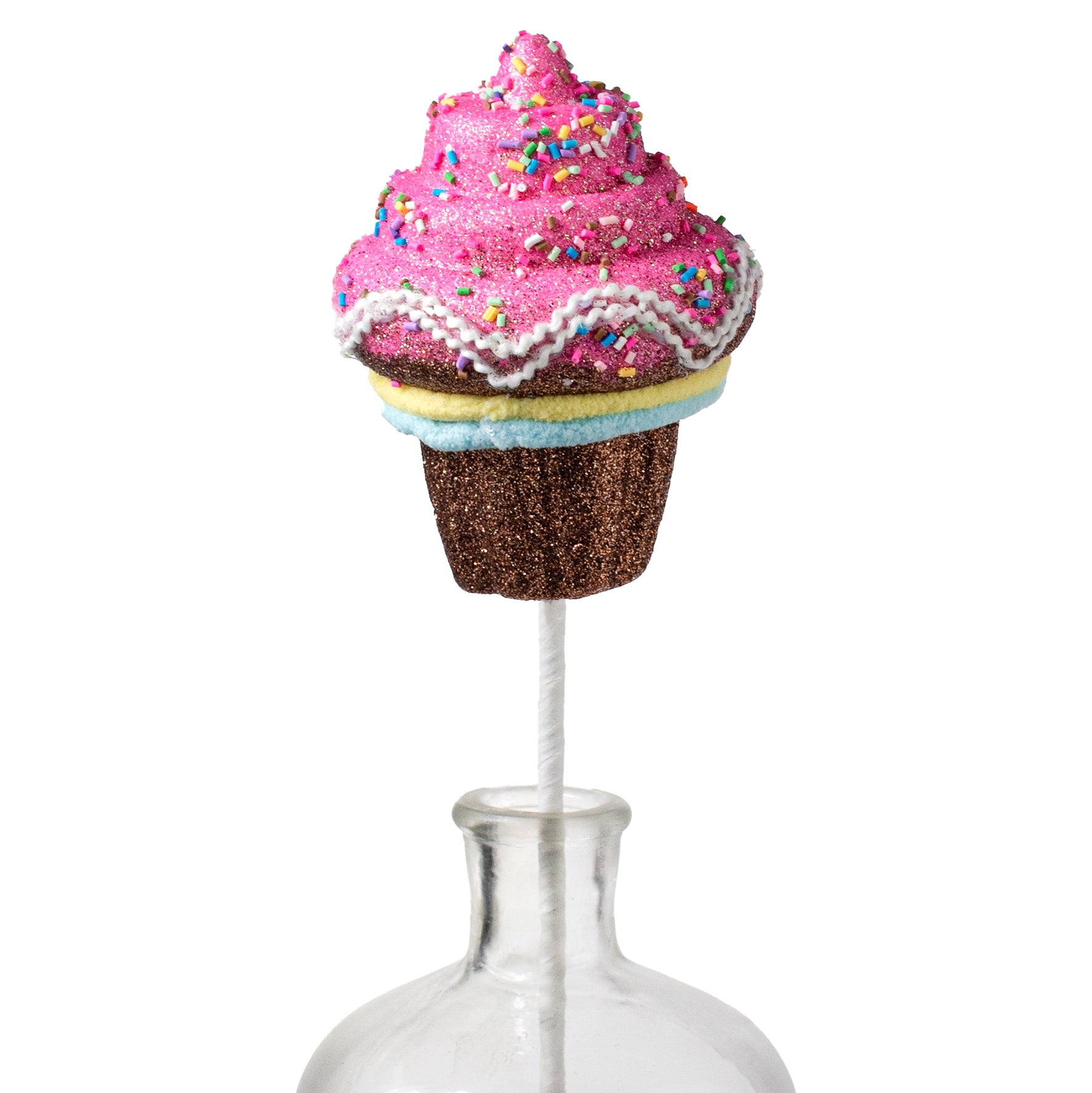 21" Sprinkles & Glitter Cupcake Pick: Fuchsia Pink