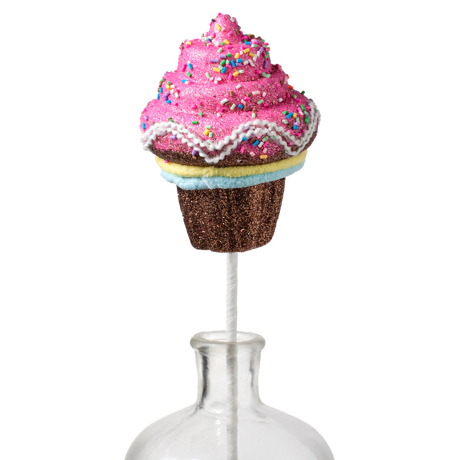 21" Sprinkles & Glitter Cupcake Pick: Fuchsia Pink