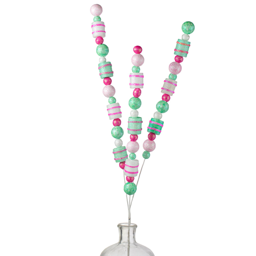 31" Glittered Balls & Striped Cylinders Spray: Pink & Green