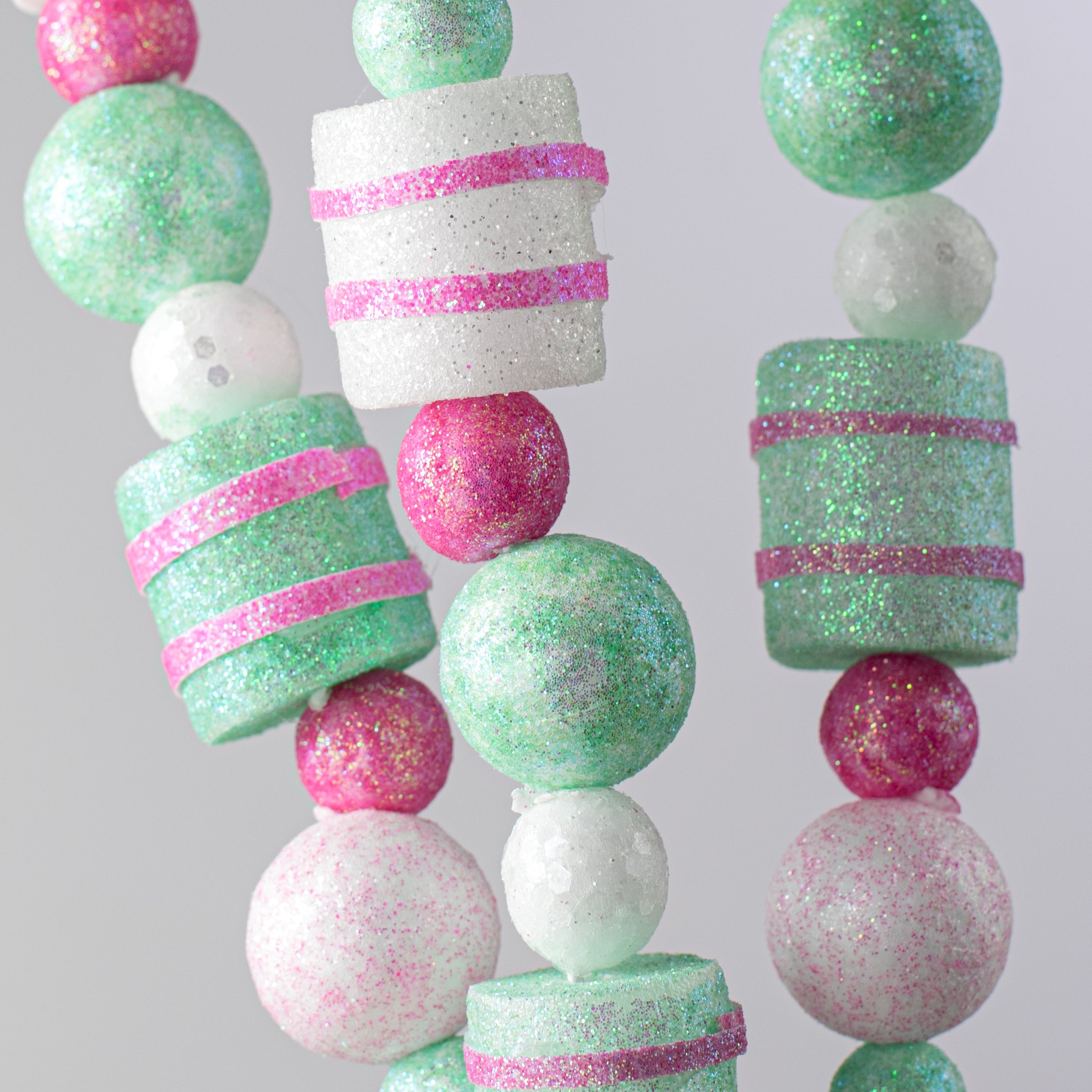 31" Glittered Balls & Striped Cylinders Spray: Pink & Green