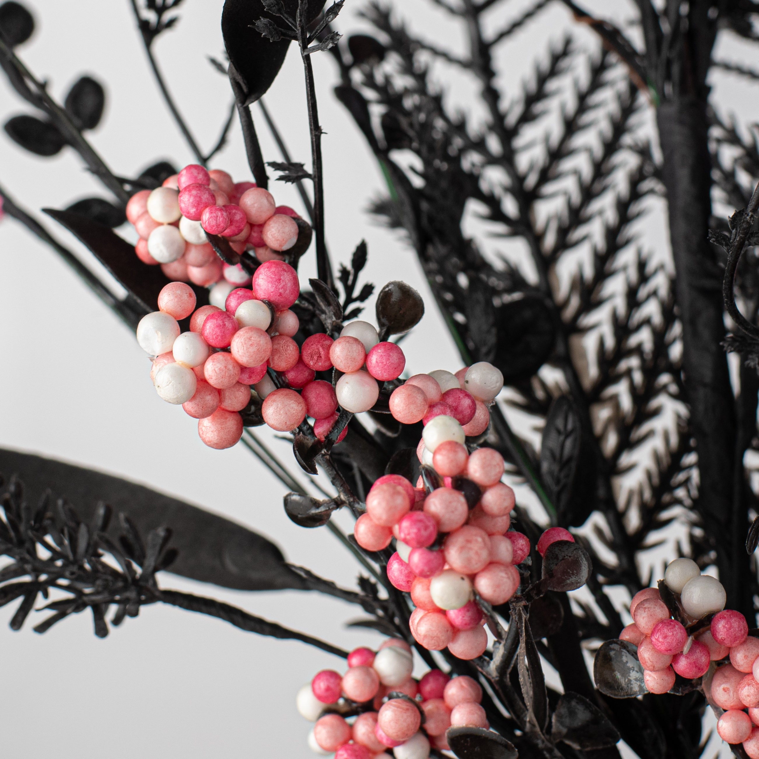 24" Fabric Flower, Leaf, Berry Spray: Black & Hot Pink