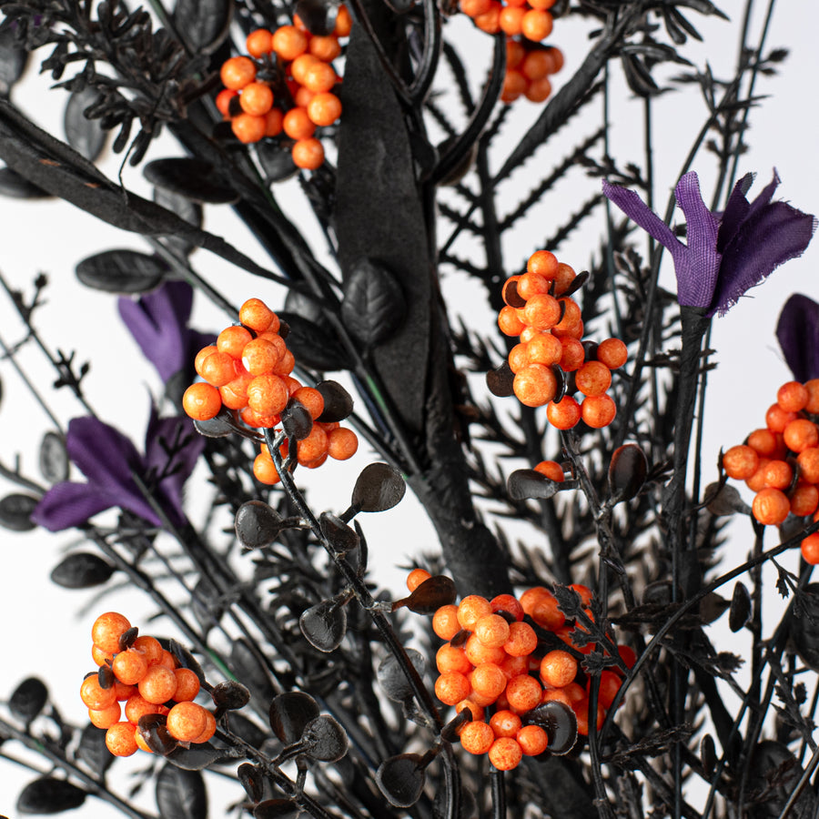 24" Fabric Flower, Leaf, Berry Spray: Purple, Orange & Black