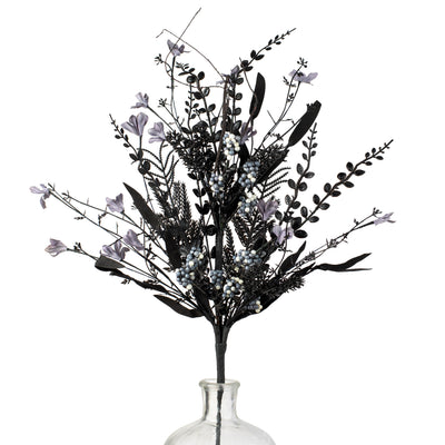 24" Fabric Flower, Leaf, Berry Spray: Black & Grey
