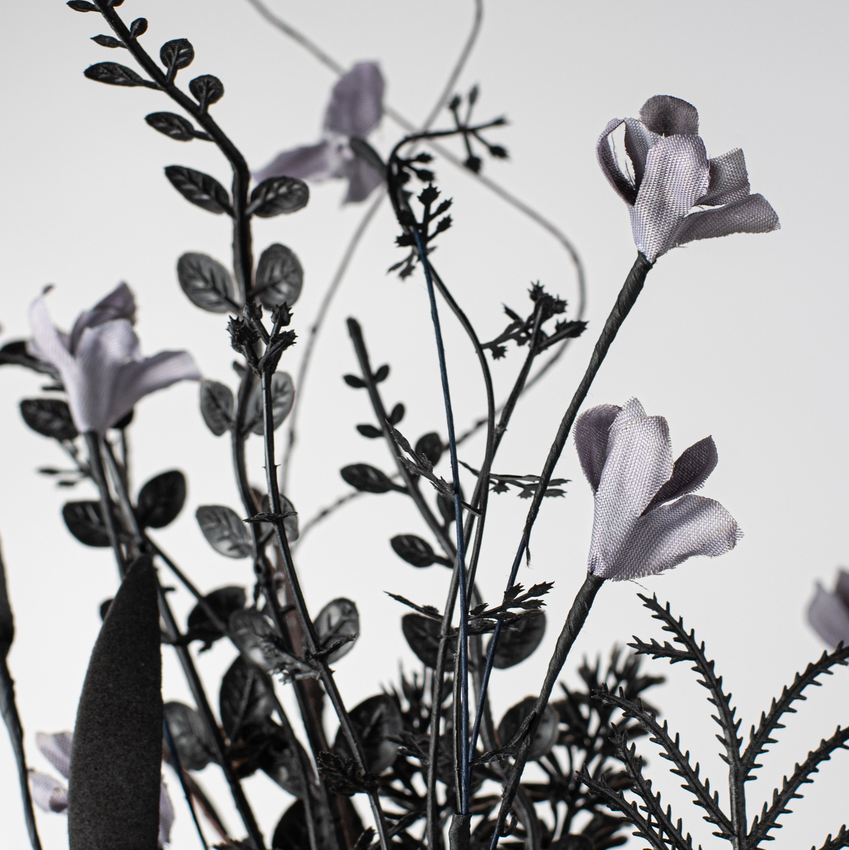 24" Fabric Flower, Leaf, Berry Spray: Black & Grey