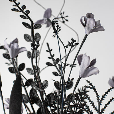 24" Fabric Flower, Leaf, Berry Spray: Black & Grey