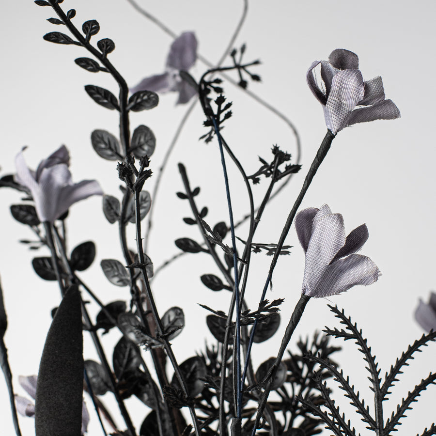 24" Fabric Flower, Leaf, Berry Spray: Black & Grey