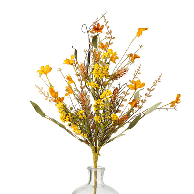 24" Fabric Flower, Leaf, Berry Spray: Mustard Yellow