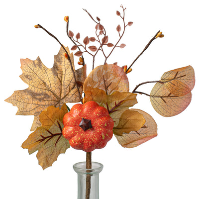 11" Pumpkin & Maple Leaves Pick