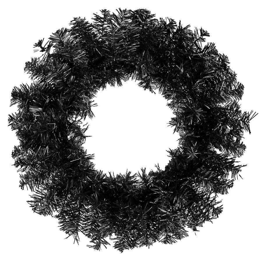 24" Pine Tinsel Wreath: Black