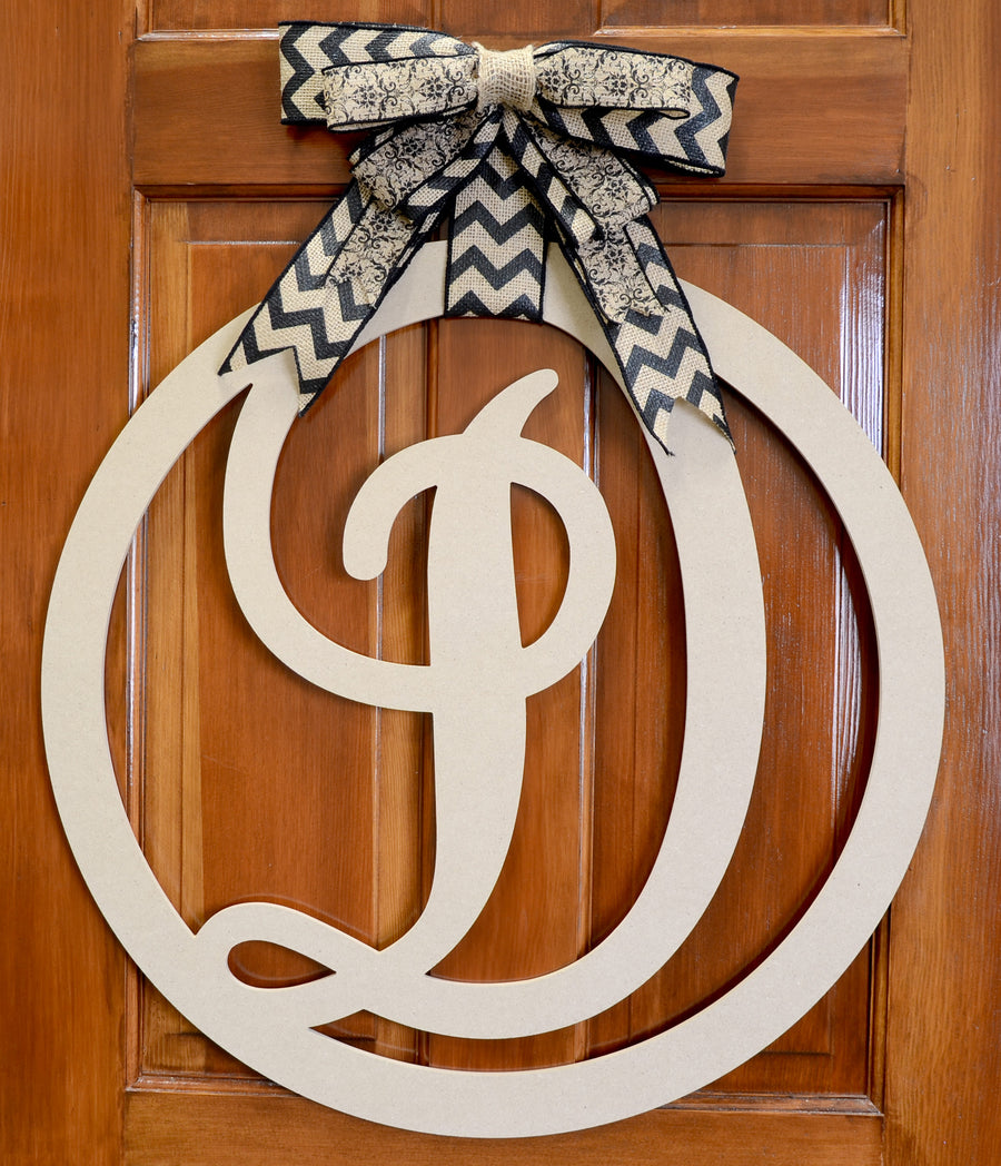 23" Script Circle Monogram Wooden Letter: D
