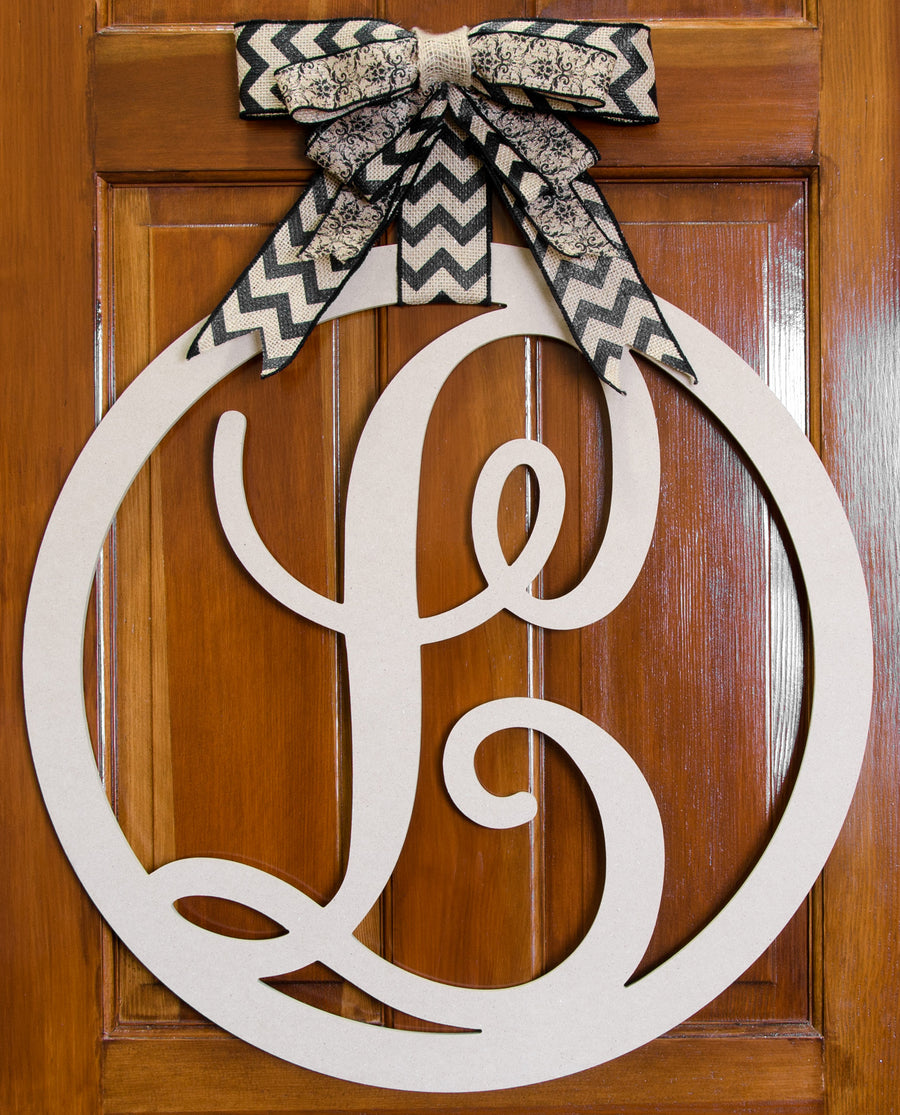 23" Script Circle Monogram Wooden Letter: L