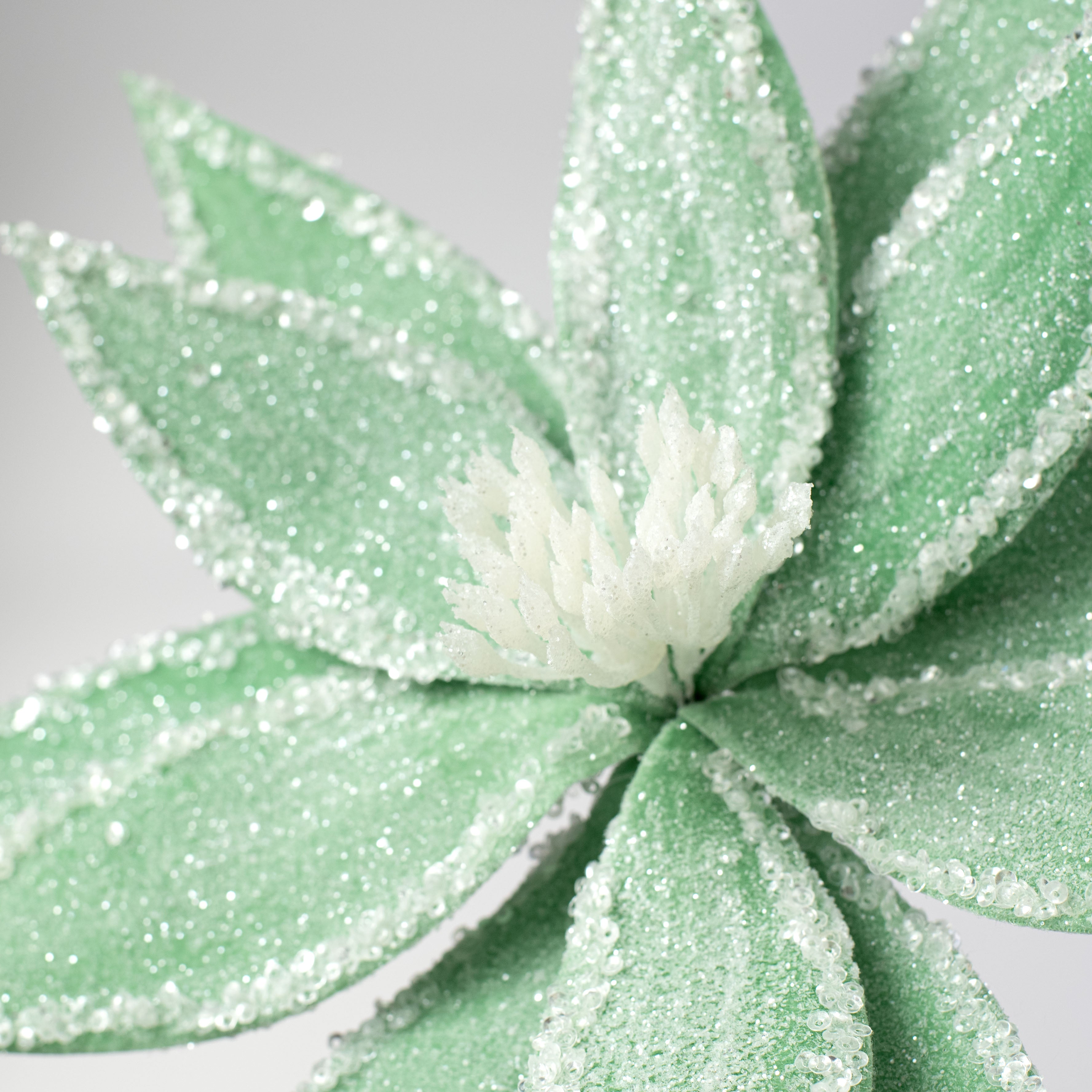 13" x 26" Frosted Poinsettia Flower Stem: Mint Green