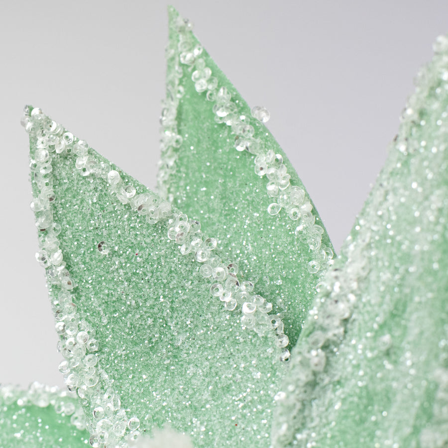 13" x 26" Frosted Poinsettia Flower Stem: Mint Green