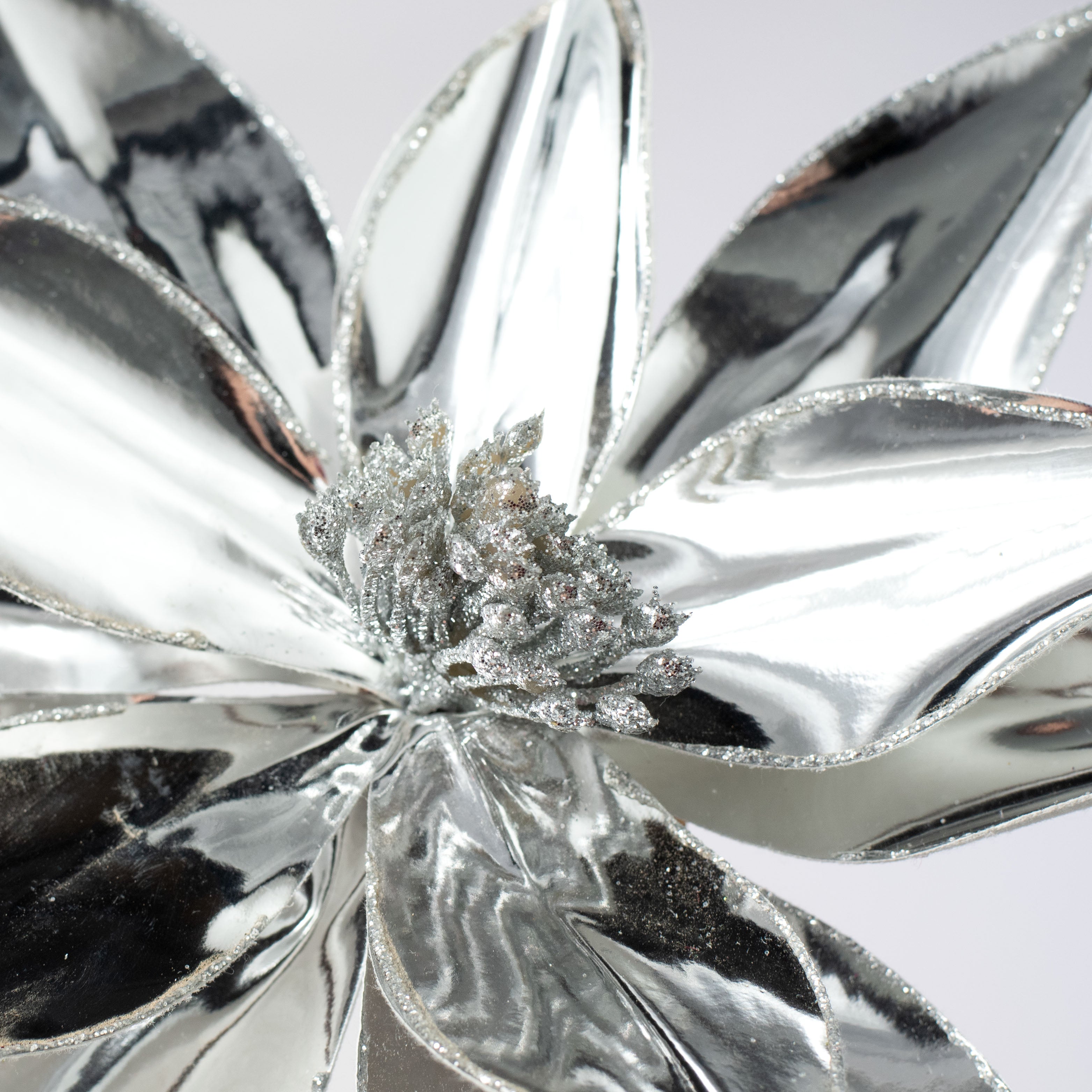 12" x 26" Metallic Poinsettia Stem: Mirror Silver