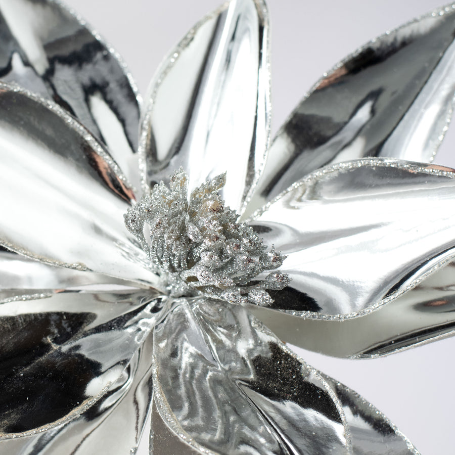 12" x 26" Metallic Poinsettia Stem: Mirror Silver