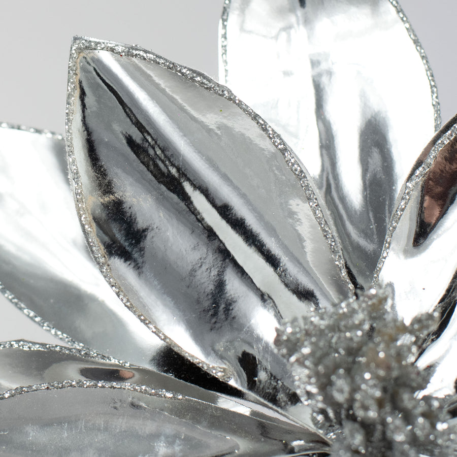 12" x 26" Metallic Poinsettia Stem: Mirror Silver