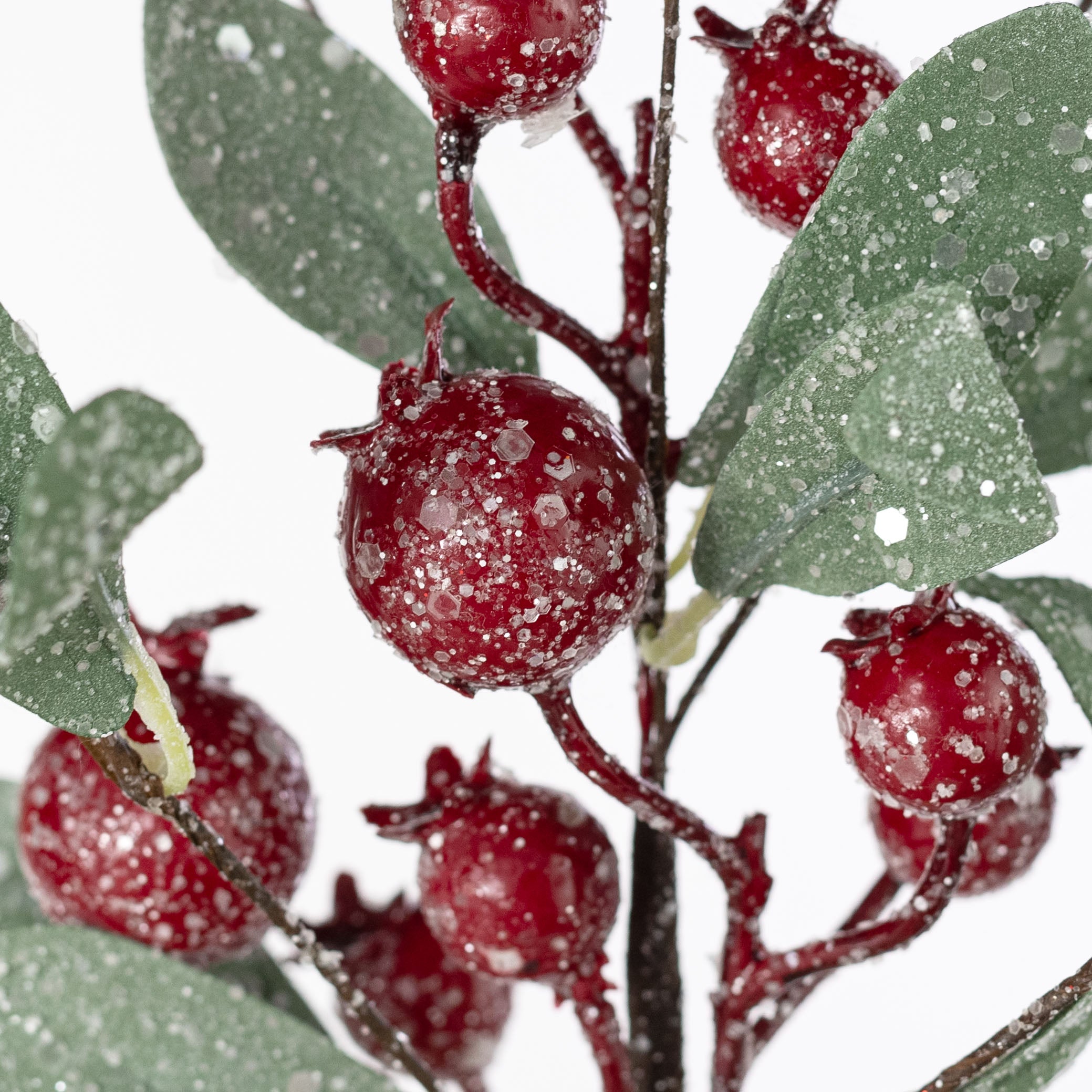 14" Frosted Red Berry & Mistletoe Leaves Spray