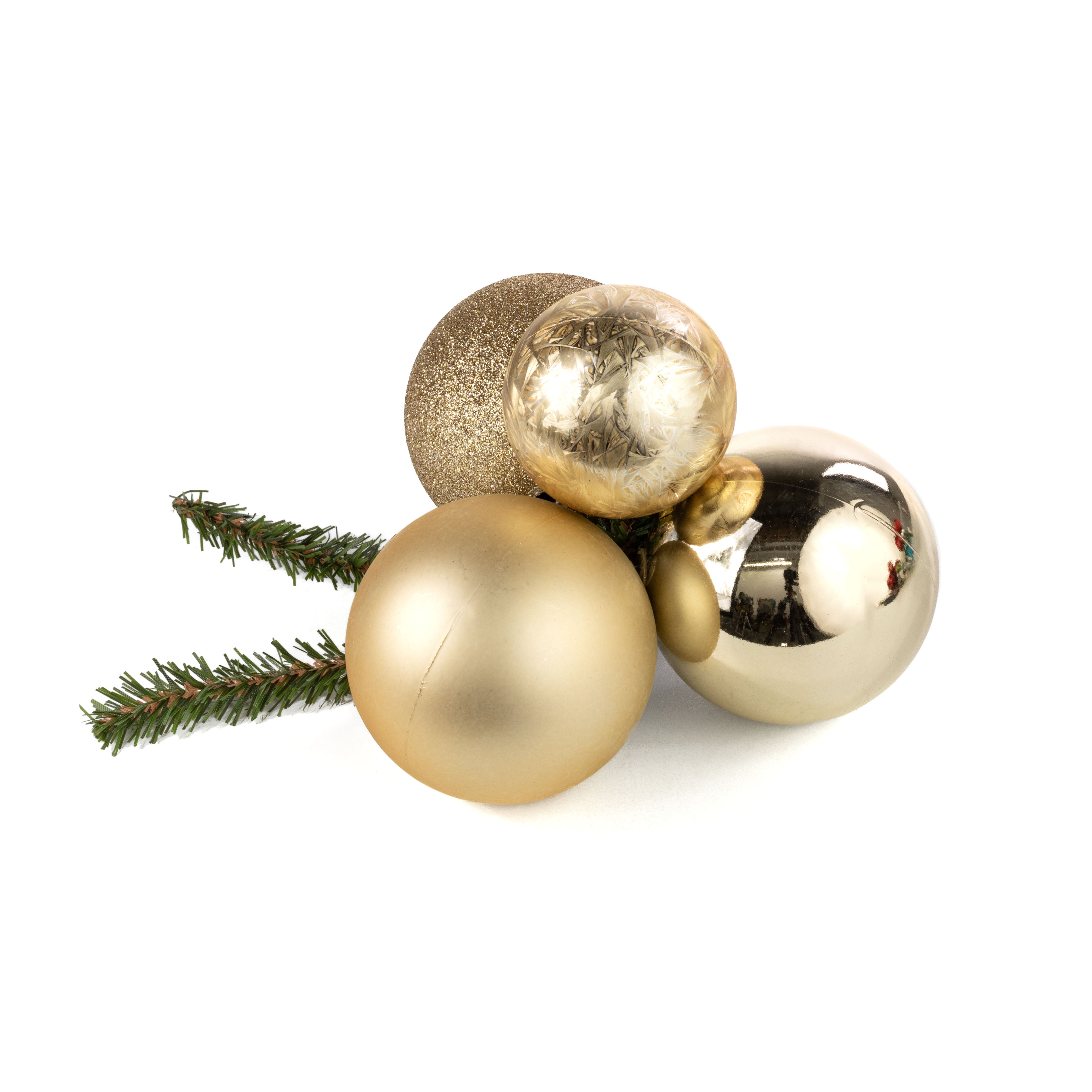 60-80mm Ball Ornament Cluster Ties: Metallic & Glitter Champagne Gold