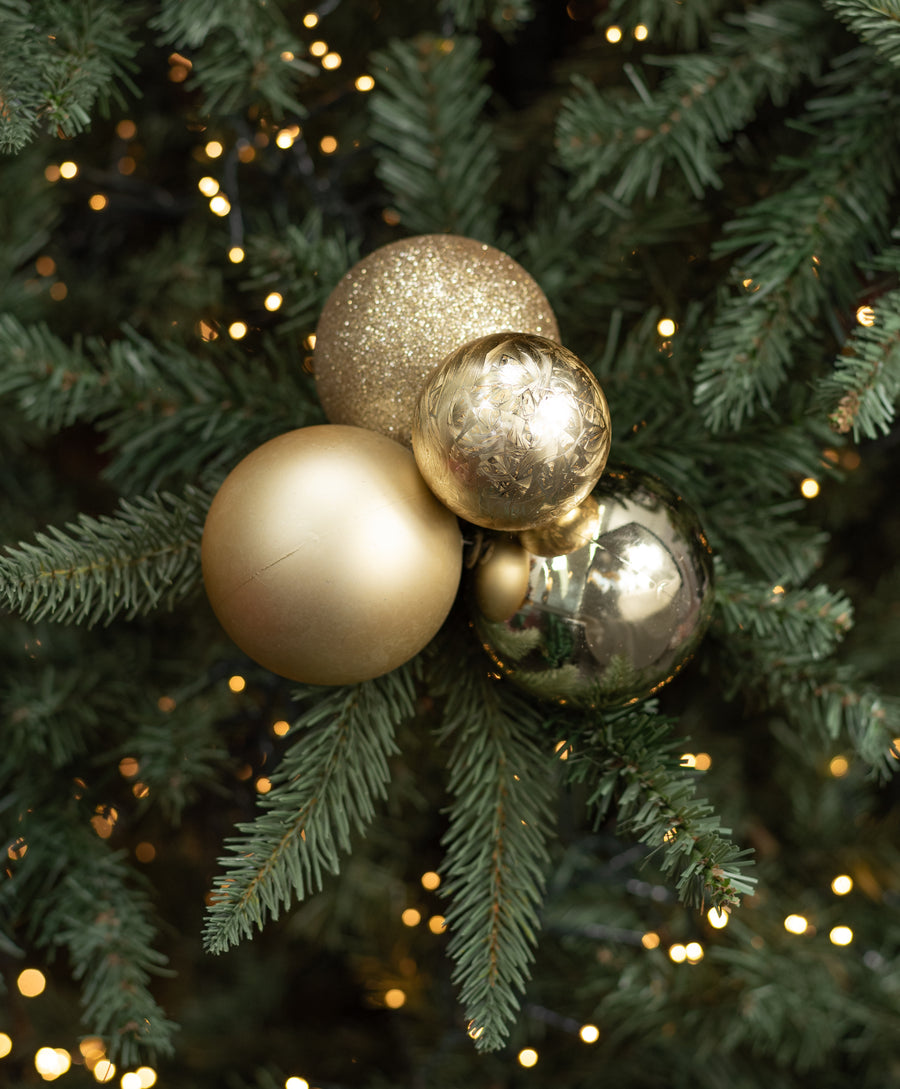 60-80mm Ball Ornament Cluster Ties: Metallic & Glitter Champagne Gold