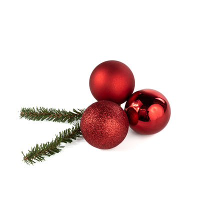 60mm Ball Ornament Cluster Ties: Metallic & Glitter Red